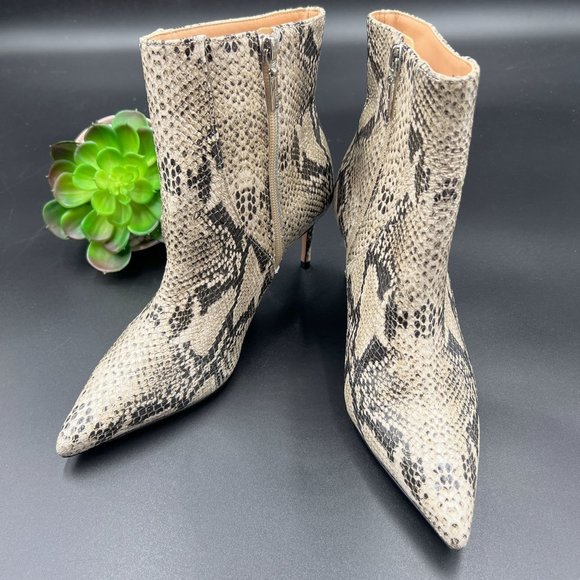 SCHUTZ Shoes - Schutz Bette Snake Skin Embossed Leather Ankle Boots Pointed Toe Animal Print